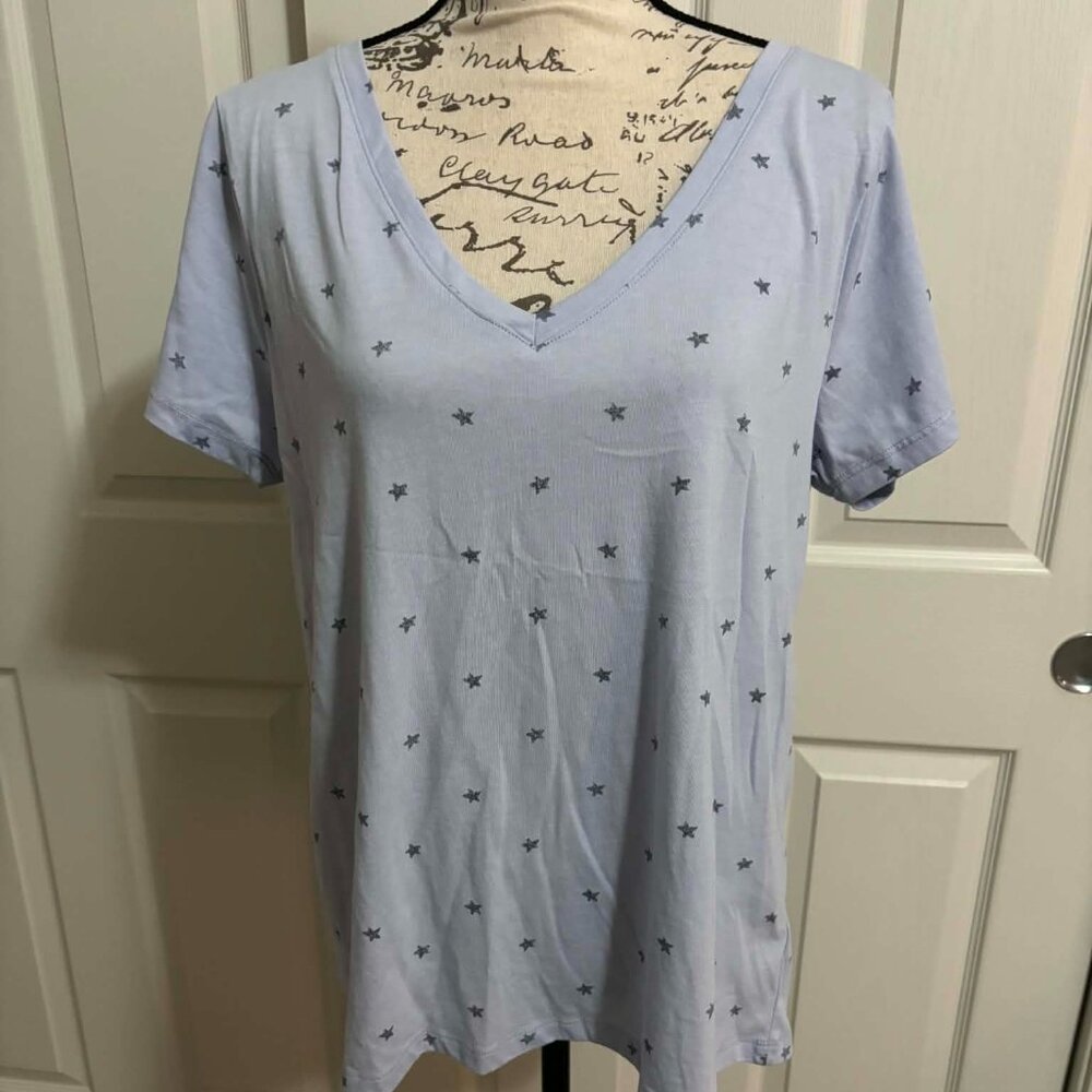Women's Light Blue T-Shirt Short-Sleeve with Stars